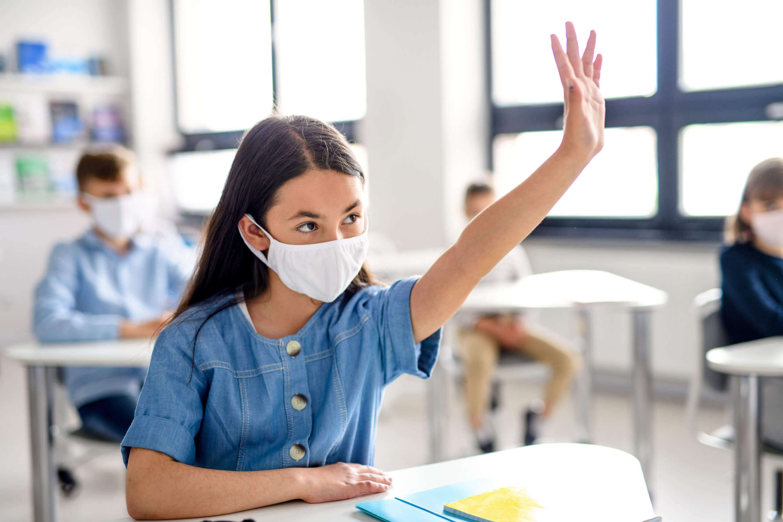 Classroom safety with student wearing mask