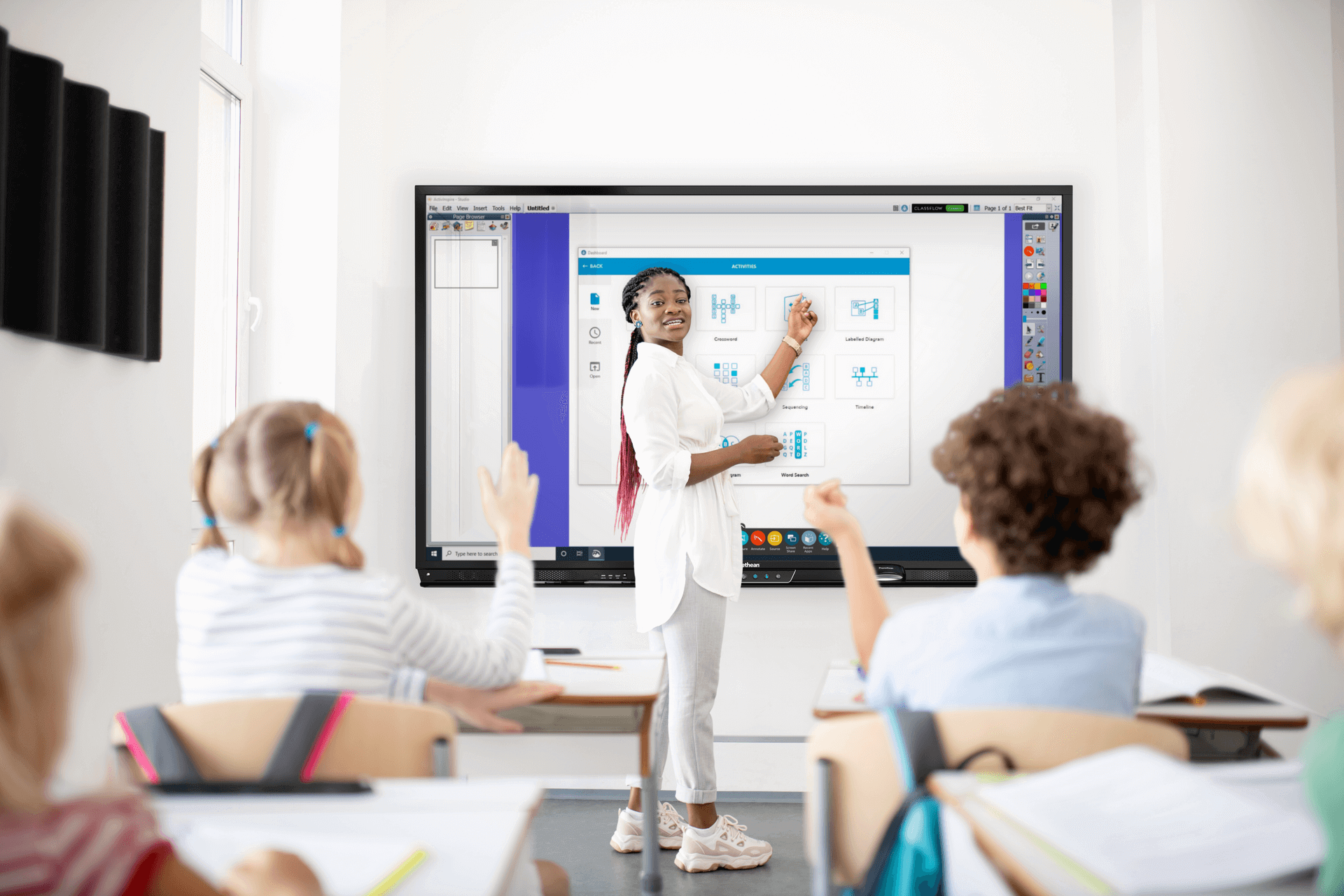 teacher using an interactive display in the classroom