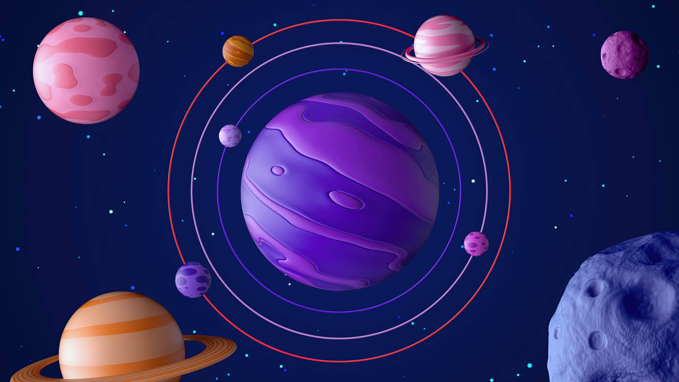 Illustration du système solaire que les élèves d’école maternelle peuvent observer à travers leur casque VR.