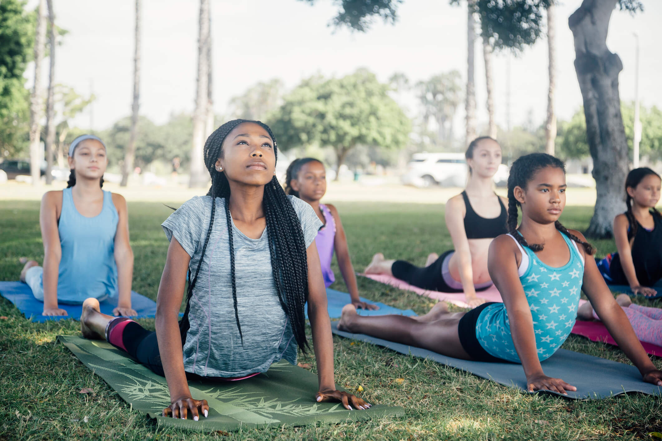 group of students doing yoga