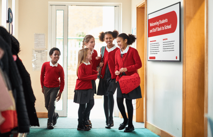 ActivPanel D-Series displaying school news on the hallway wall